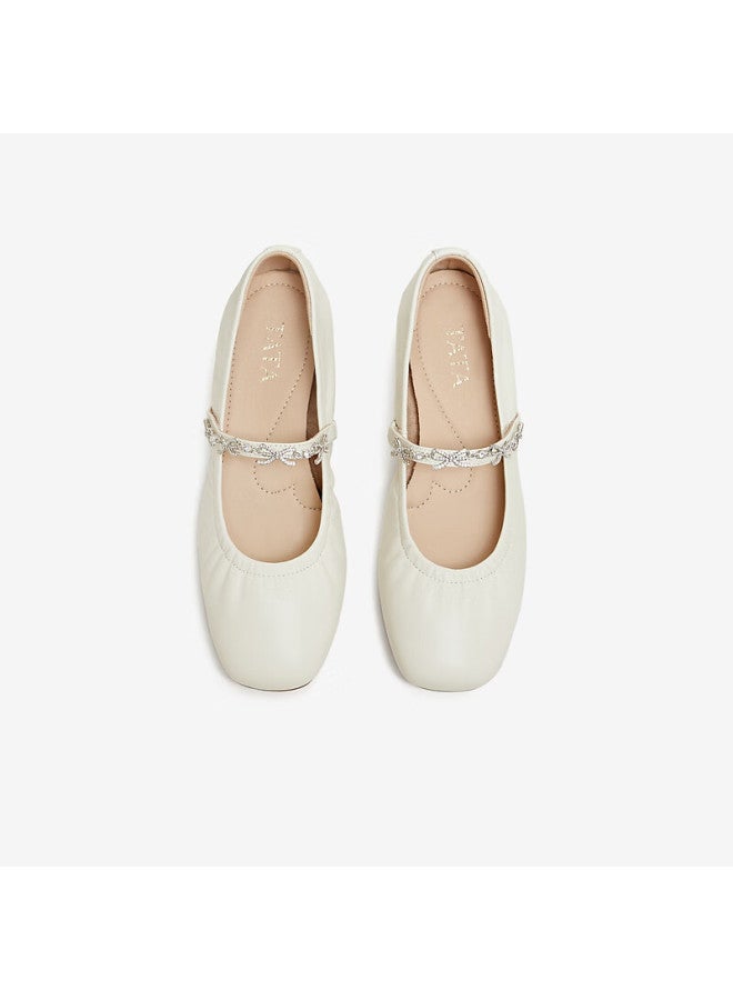 Tata Spring Mall Style Women's Casual Elegant Mary Jane Shoes Light Beige Size 36 - Image 3