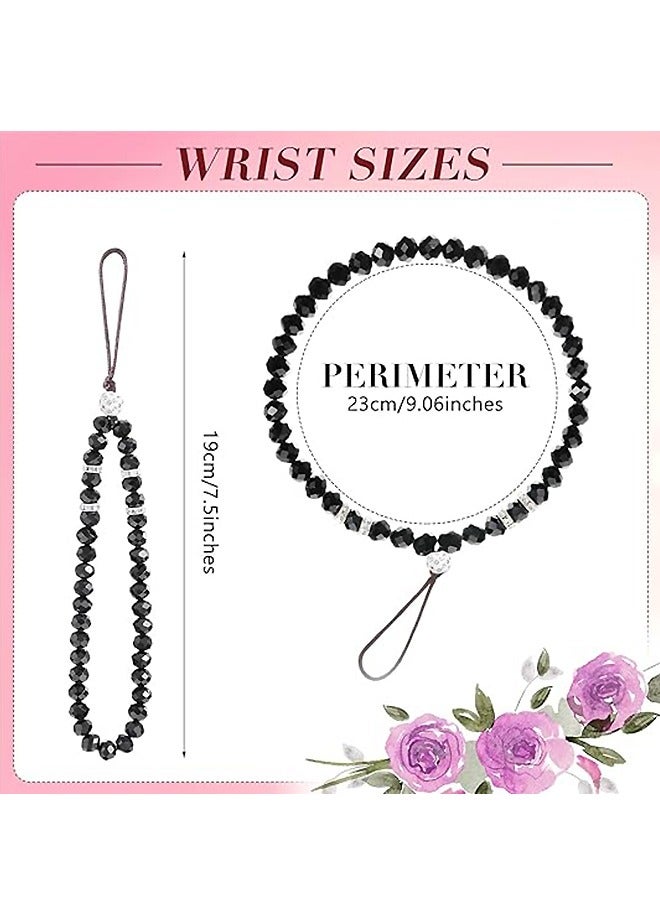 2 Pcs Crystal Beads Cell Phone Lanyard Strap, Bling Short Hand Wrist Lanyard Chain Hanging String for Girl Women Mobile Phone Wristlet Camera Purse (Black+Pink) - Image 2