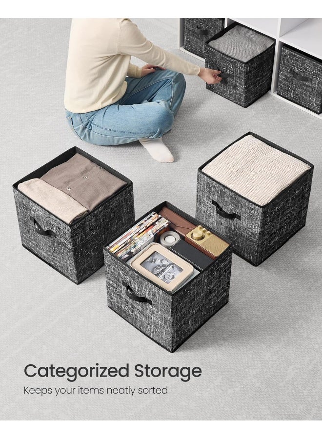 SONGMICS مكعبات التخزين، صناديق قماش غير منسوجة بحجم 13 بوصة مع مقبضين مزدوجين، مجموعة من 10، منظمات خزائن للرفوف، قابلة للطي، للملابس، باللون الأسود الحبر - Image 4