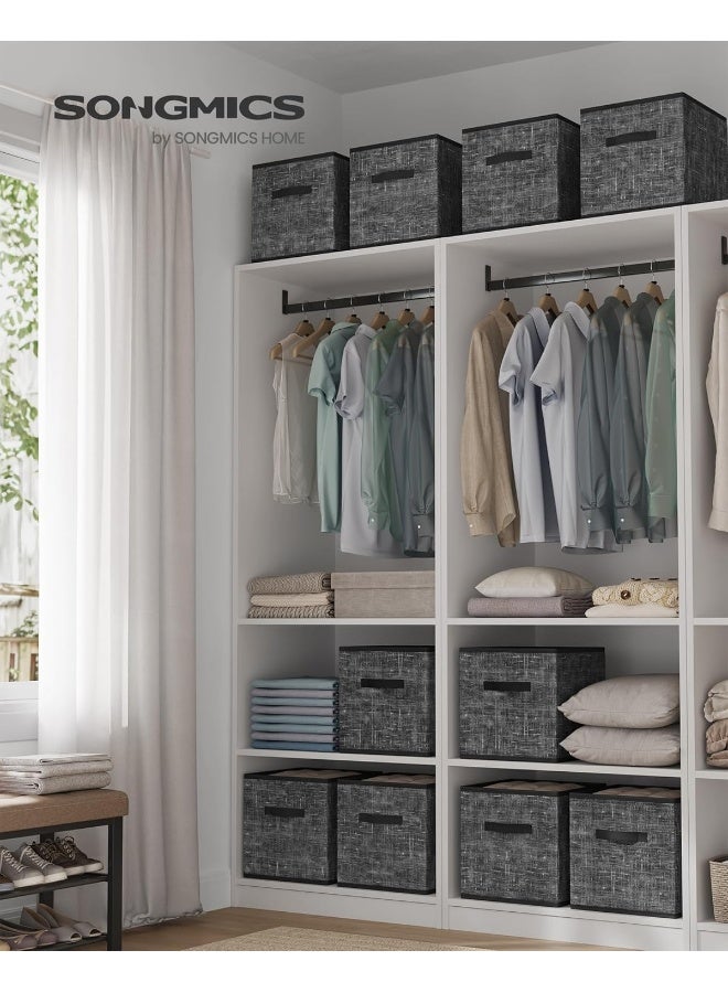 SONGMICS مكعبات التخزين، صناديق قماش غير منسوجة بحجم 13 بوصة مع مقبضين مزدوجين، مجموعة من 10، منظمات خزائن للرفوف، قابلة للطي، للملابس، باللون الأسود الحبر - Image 2