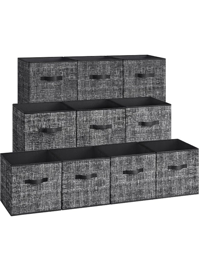 SONGMICS مكعبات التخزين، صناديق قماش غير منسوجة بحجم 13 بوصة مع مقبضين مزدوجين، مجموعة من 10، منظمات خزائن للرفوف، قابلة للطي، للملابس، باللون الأسود الحبر - Image 1