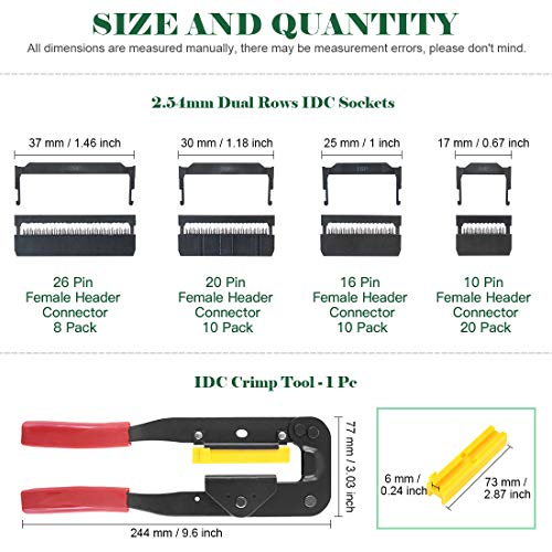 Keadic 49 Pieces FC-10 16 20 26 Pin Female Header IDC Cable Connector 2.54mm Pitch with IDC Crimp Tool, for Flat Ribbon Cable and IDC Connectors - Image 2