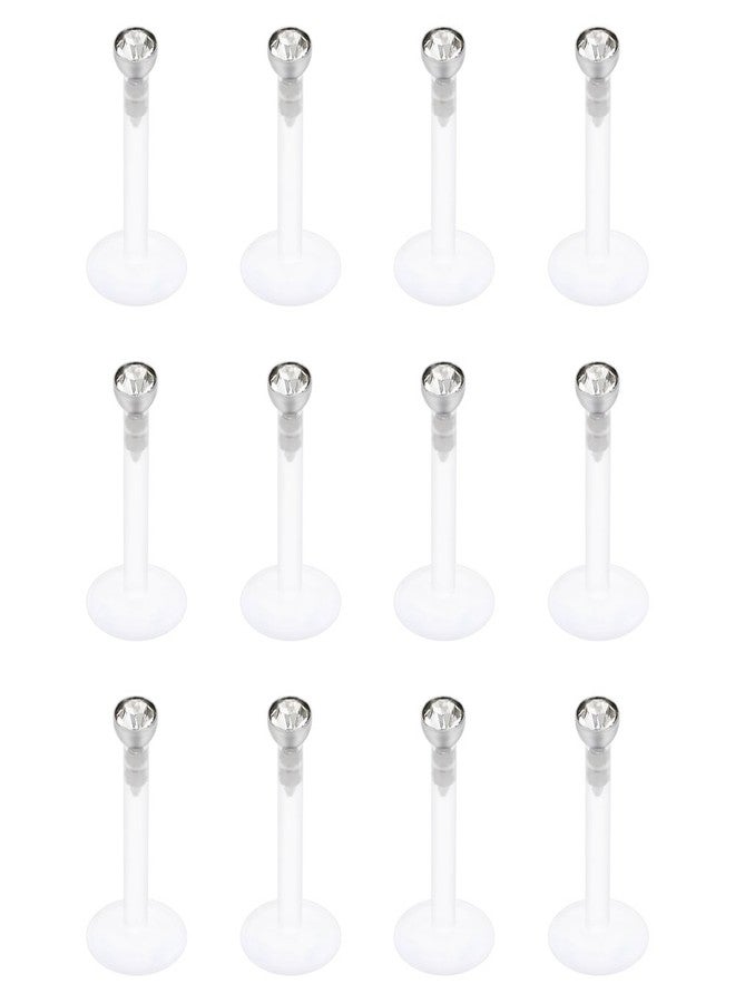 SCERRING 12PCS 16G 2mm Clear CZ Internally Threaded Labret Monroe Lip Ring Tragus Nail Helix Earring Stud Piercing Jewelry Clear Acrylic Bioflex Bar Length 8mm - Image 1