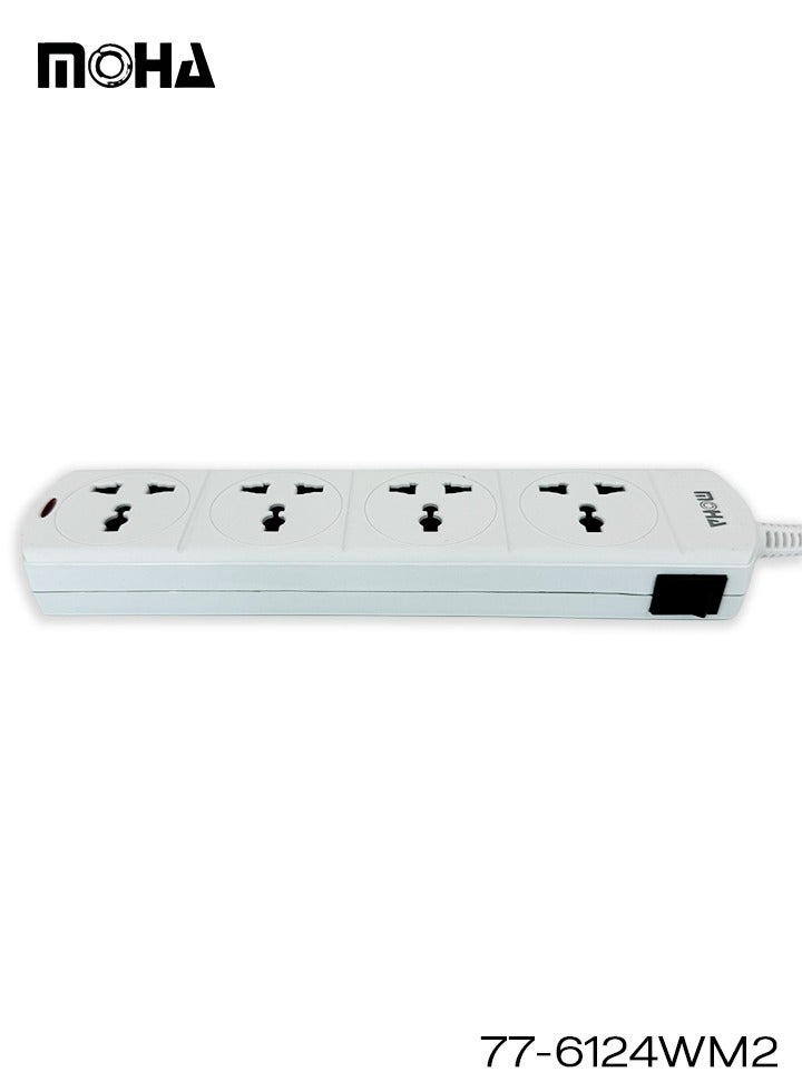 Moha 4-Way Universal Extension Socket – 2 Meter Cable, Single On/Off Switch, Type G UK Plug, 13A 3250W Max, Child-Safe Power Strip for Home & Office - Image 3