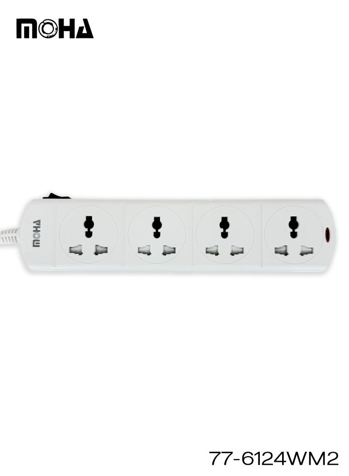 Moha 4-Way Universal Extension Socket – 2 Meter Cable, Single On/Off Switch, Type G UK Plug, 13A 3250W Max, Child-Safe Power Strip for Home & Office - Image 4