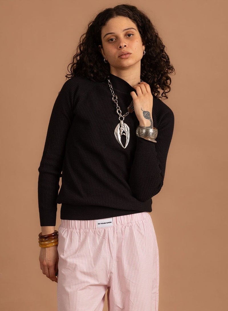 In Your Shoe Black Ribbed Mock Neck Top 