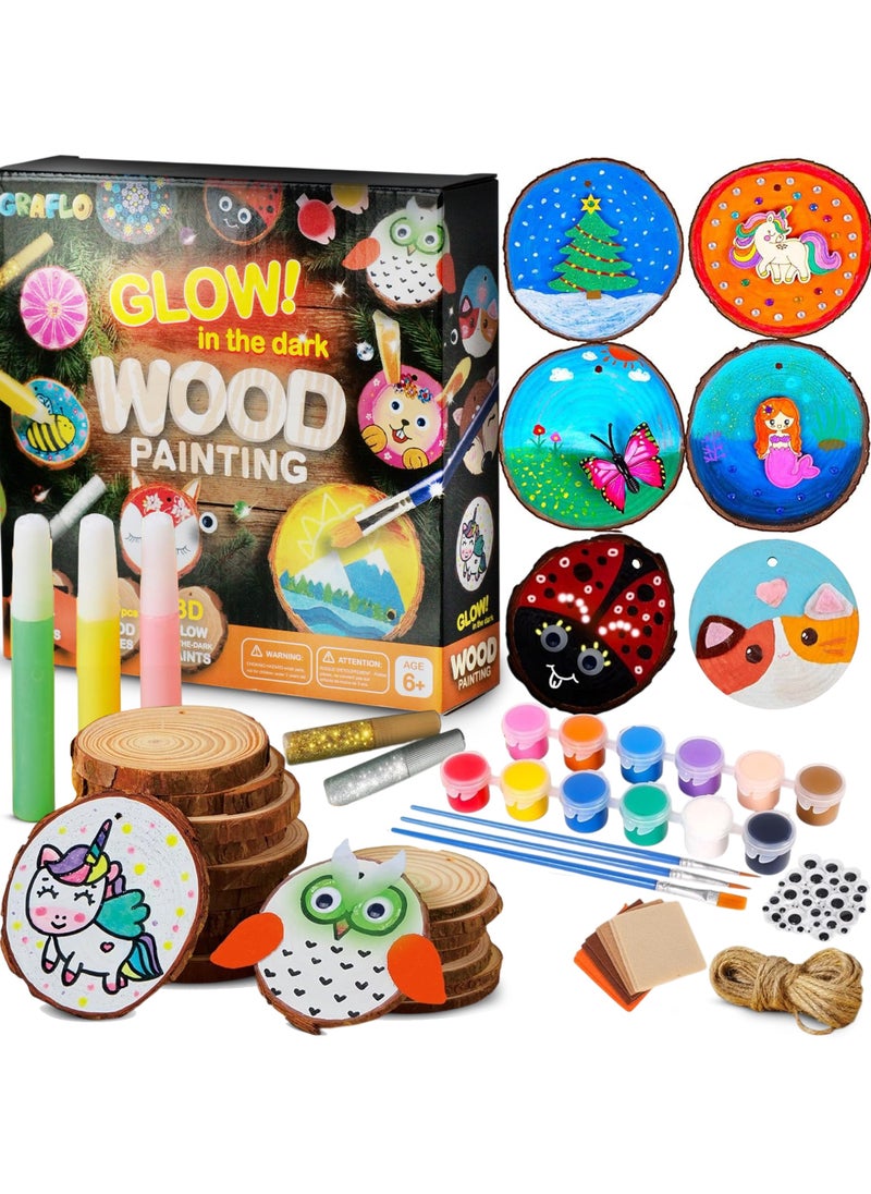 GRAFLO Kids Wooden Painting Kit-Glow in The Dark-Arts & Crafts Gifts for Boys Girls Ages 6-12-Craft Activities Kits - Creative Art Toys for 6, 7, 8, 9, 10, 11 & 12 Year Old Kids  - Image 1