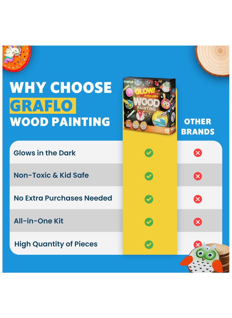 GRAFLO Kids Wooden Painting Kit-Glow in The Dark-Arts & Crafts Gifts for Boys Girls Ages 6-12-Craft Activities Kits - Creative Art Toys for 6, 7, 8, 9, 10, 11 & 12 Year Old Kids  - Image 2