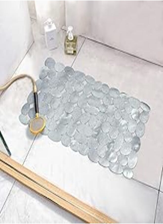 HOKIPO - HOKIPO Metallic Sliver Bathroom Floor Mat Anti-Slip Shower Mat, (AR-3881-SLVR) - Image 1