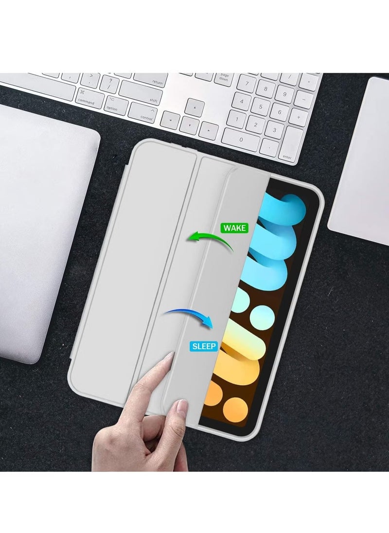 ELTRAZONE iPad Mini 7 Case 2024 – A17 Pro 8.3-Inch 7th Generation Case with Pencil Holder, Trifold Stand, and Soft TPU Back, Silver - Image 4