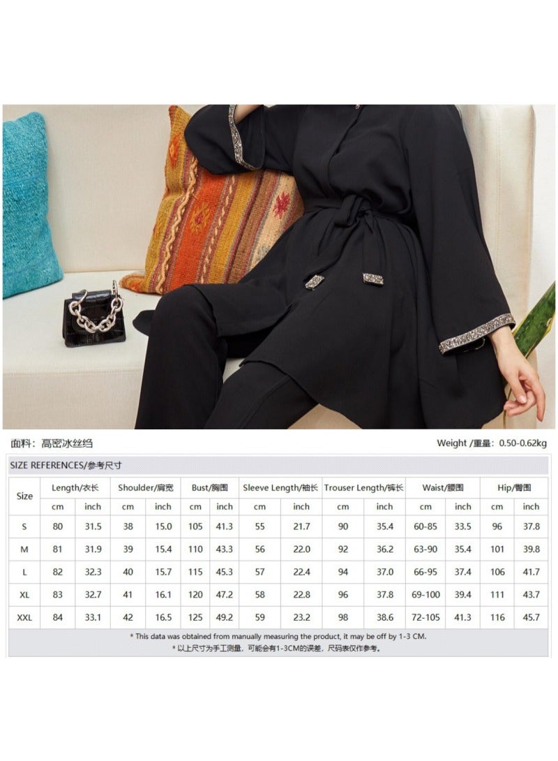 Modest Muslim Women's 2-Piece Set – Rhinestone Cuff & Belt, Loose Tunic Top with Flared Pants | Stylish Outfit for Work & Daily Wear  - Image 5