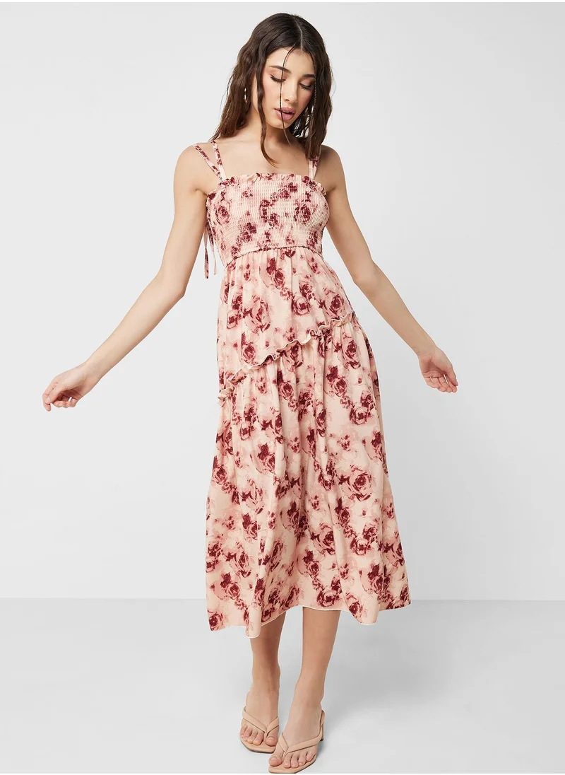 Ginger Strappy Floral Dress with Ruffles