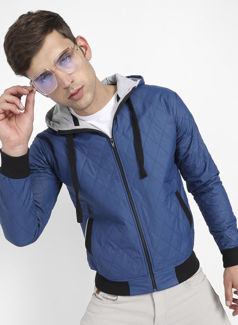 Campus Sutra Men's Blue Quilted Puffer Jacket With Zip-Closure - Image 1