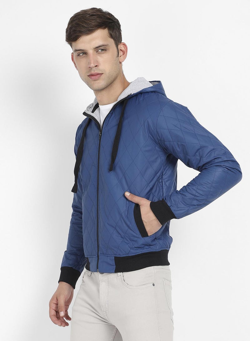 Campus Sutra Men's Blue Quilted Puffer Jacket With Zip-Closure - Image 3