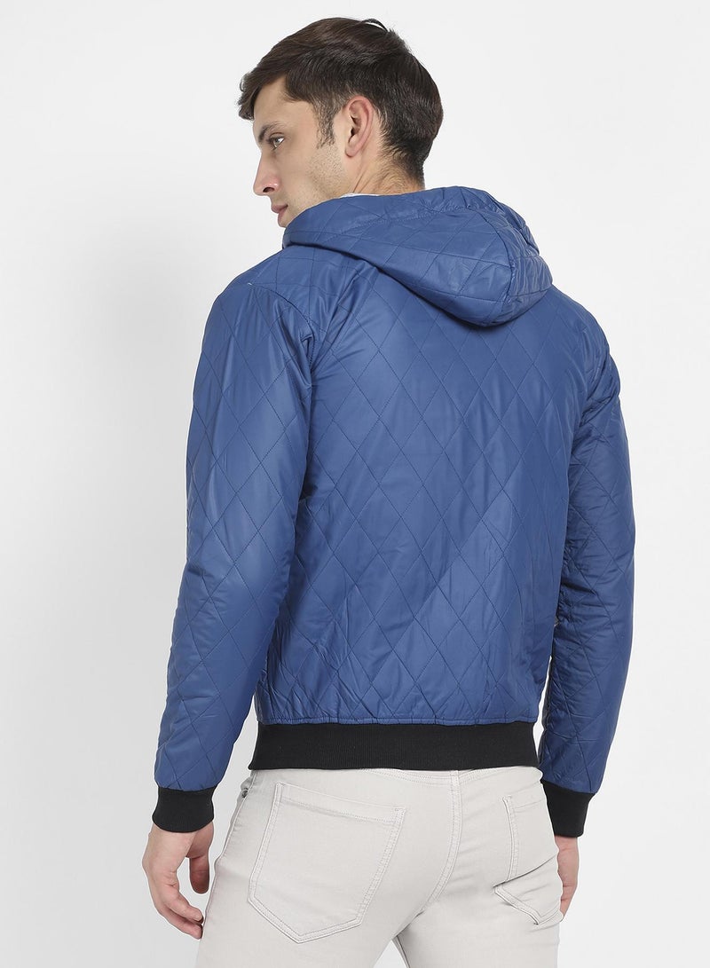 Campus Sutra Men's Blue Quilted Puffer Jacket With Zip-Closure - Image 5