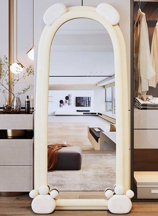 رافين مرآة بتصميم أرنب عصري بطول كامل، معلقة أو متكئة على الحائط، مرآة أرضية كبيرة لغرفة النوم، مرآة زينة، مرآة مثبتة على الحائط، إطار خشبي، مرآة مموجة، زاوية مستديرة، 60×160 سم - Image 1