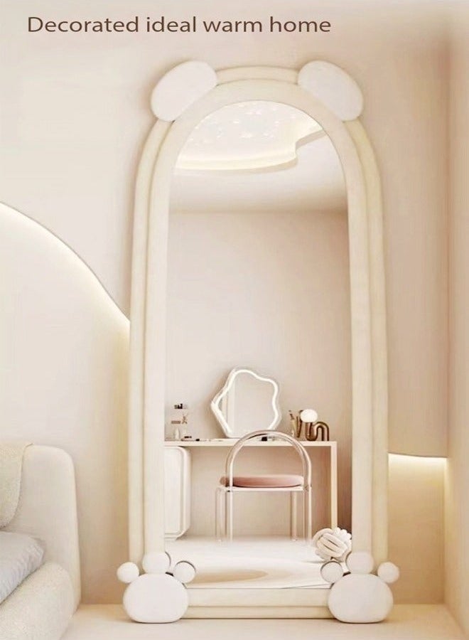 رافين مرآة بتصميم أرنب عصري بطول كامل، معلقة أو متكئة على الحائط، مرآة أرضية كبيرة لغرفة النوم، مرآة زينة، مرآة مثبتة على الحائط، إطار خشبي، مرآة مموجة، زاوية مستديرة، 60×160 سم - Image 2