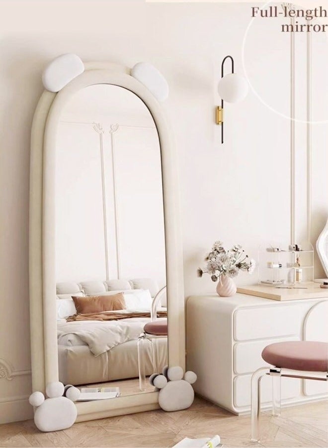 رافين مرآة بتصميم أرنب عصري بطول كامل، معلقة أو متكئة على الحائط، مرآة أرضية كبيرة لغرفة النوم، مرآة زينة، مرآة مثبتة على الحائط، إطار خشبي، مرآة مموجة، زاوية مستديرة، 60×160 سم - Image 3