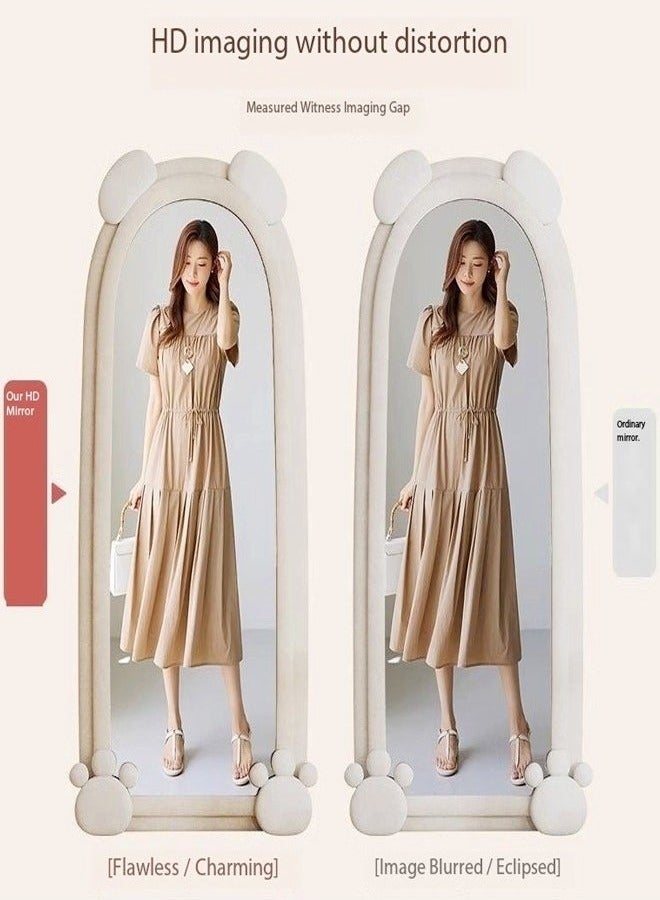 رافين مرآة بتصميم أرنب عصري بطول كامل، معلقة أو متكئة على الحائط، مرآة أرضية كبيرة لغرفة النوم، مرآة زينة، مرآة مثبتة على الحائط، إطار خشبي، مرآة مموجة، زاوية مستديرة، 60×160 سم - Image 4