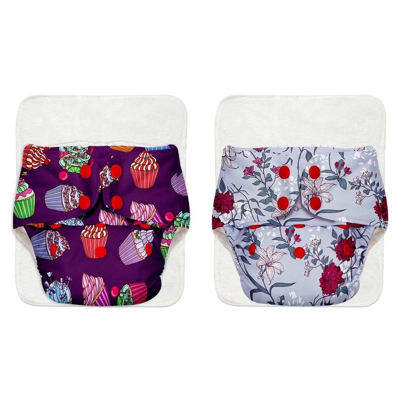 Superbottoms Basic Leakage-proof advanced cloth diapers for babies, High Absorbent 100% cotton 2 reusable diaper and 2 insert pad Combo Pack washable cloth diaper 3M -3Years Adjustable, Reduces Rash