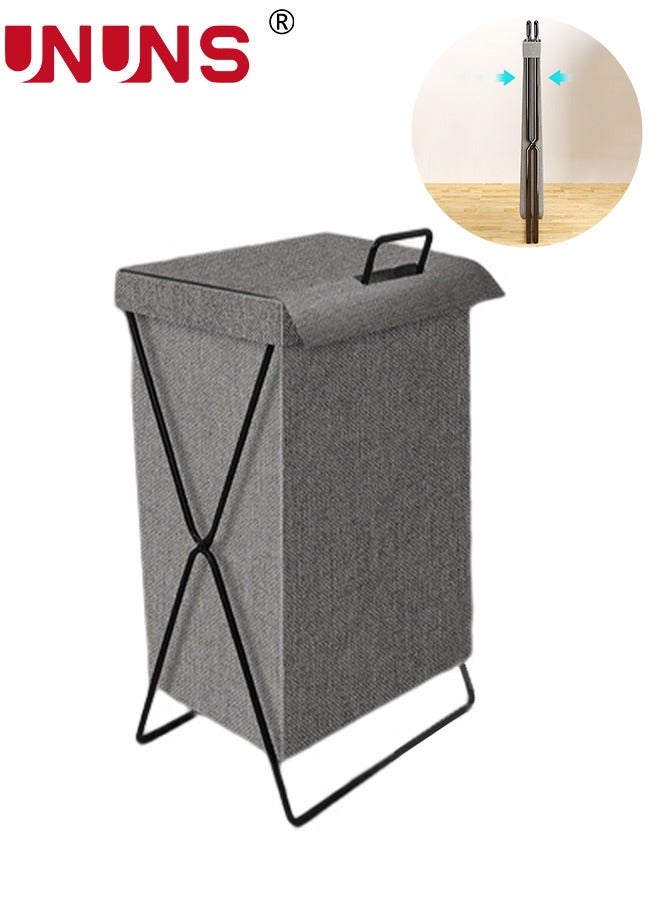 UNUNS Large Collapsible Laundry Basket Hamper with Handles and Lid, Heavy-Duty Frame Clothes Hampers X-Shaped Laundry Hamper Laundry Bag for Laundry, Bedroom, Dorm, Towels - Image 1
