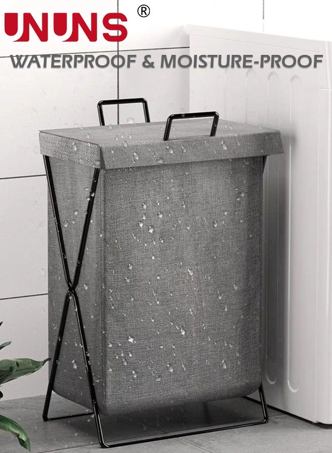 UNUNS Large Collapsible Laundry Basket Hamper with Handles and Lid, Heavy-Duty Frame Clothes Hampers X-Shaped Laundry Hamper Laundry Bag for Laundry, Bedroom, Dorm, Towels - Image 5