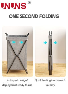 UNUNS Large Collapsible Laundry Basket Hamper with Handles and Lid, Heavy-Duty Frame Clothes Hampers X-Shaped Laundry Hamper Laundry Bag for Laundry, Bedroom, Dorm, Towels  - Image 3