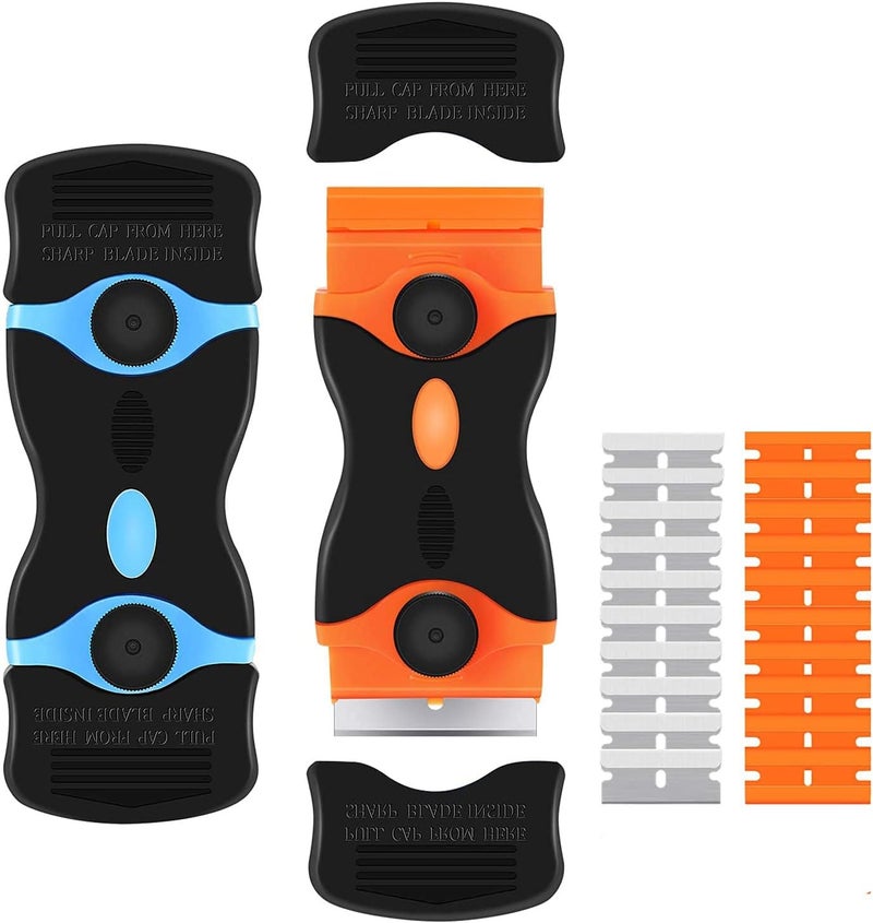 2 Pack Razor Blade Scraper, 2-in-1 Scraper Tool with 10 Pcs Plastic Blades and 10 Pcs Metal Blades, Multi-Purpose Cleaning Razor Scraper for Decals, Stickers, Labels, Caulk, Adhesive - Image 1