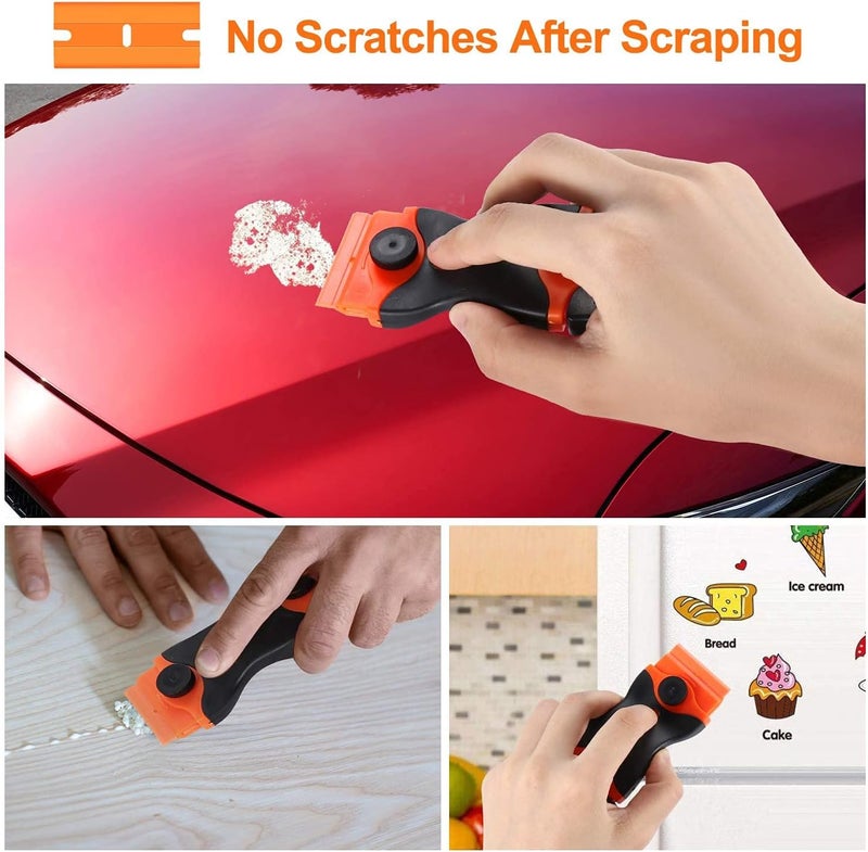 2 Pack Razor Blade Scraper, 2-in-1 Scraper Tool with 10 Pcs Plastic Blades and 10 Pcs Metal Blades, Multi-Purpose Cleaning Razor Scraper for Decals, Stickers, Labels, Caulk, Adhesive - Image 3