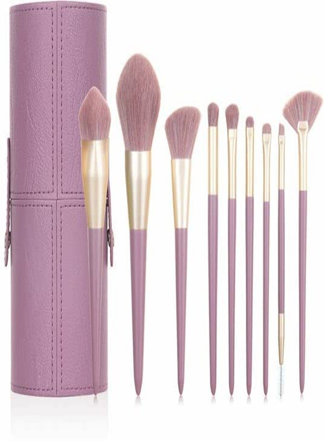 HOMENITY هومينيتي - مجموعة فرش مكياج صغيرة بنفسجية ناعمة من ألياف حرير الذرة (عبوة من 9)  - Image 1