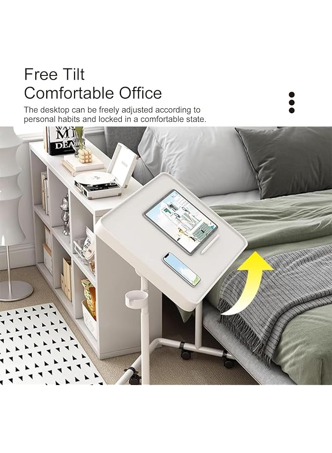 erorex Folding Table Small Mobile Desk Portable Rolling Small Comfortable Folding Table With Tilt Angle Adjustments，Magnetic Desktop Able To Magnetic Ipad Mobile Phone Etc White  - Image 5