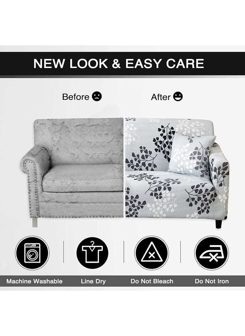 Styleys Styleys Universal Polyester Big Elasticity Flexible Stretch Triple Seater Sofa Cover (3 Seater, 180-230 cms, Black/White/Grey Ginkgo, SLMH-97)  - Image 3