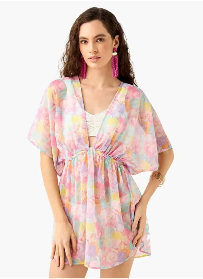 FAV Floral Print Cover-Up with Tie-Up Detail