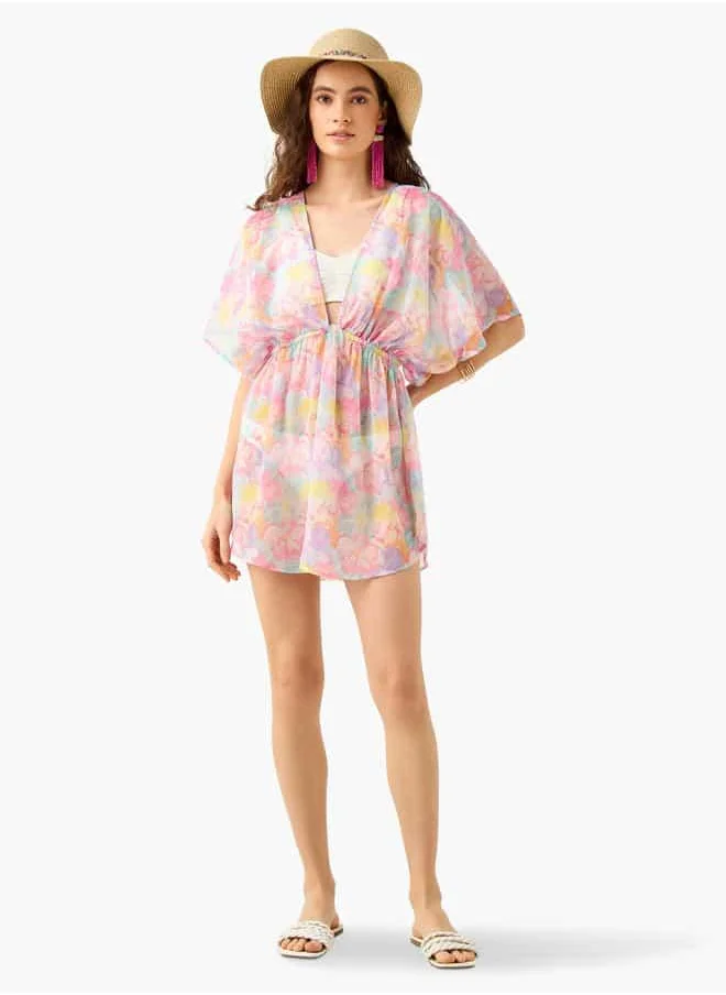 FAV Floral Print Cover-Up with Tie-Up Detail