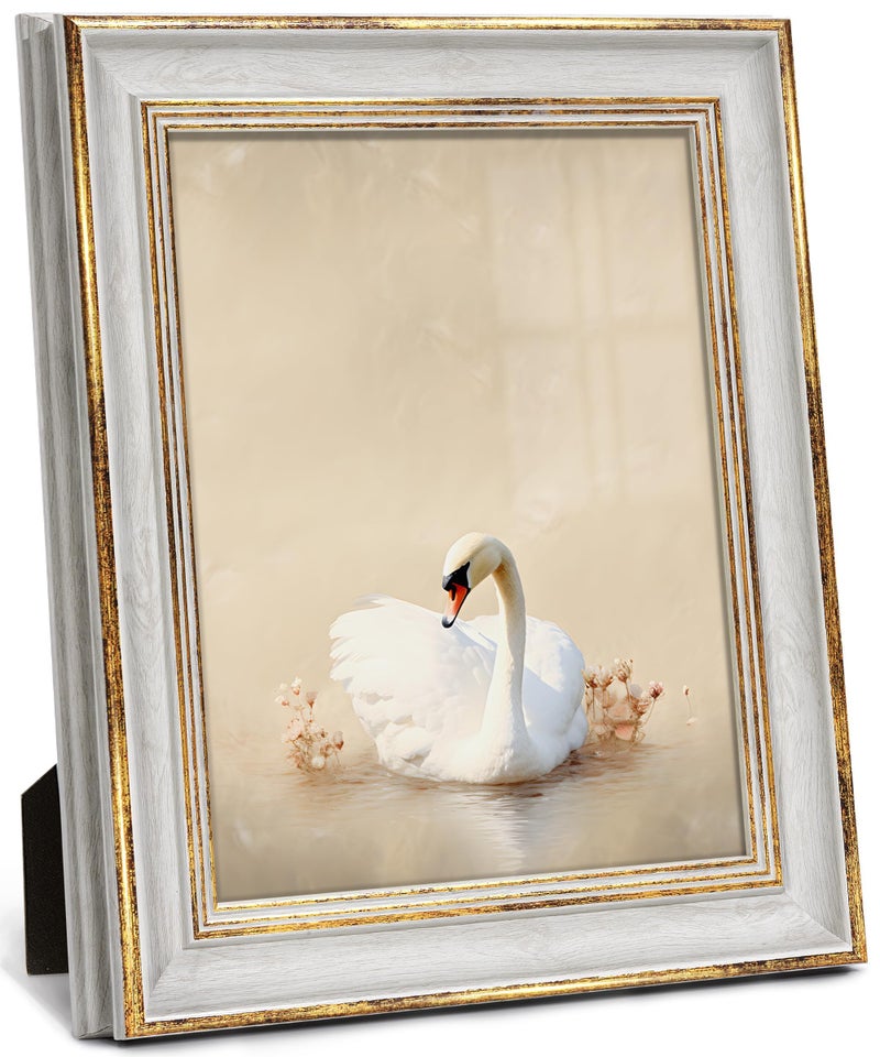 Afuly 8x10 Picture Frame Vintage Picture Frames Antique Retro White Gold Edge Photo Frame Gallery Wall Hanging Tabletop Display for Home Decor Birthday Gifts for Grandma Mom - Image 1