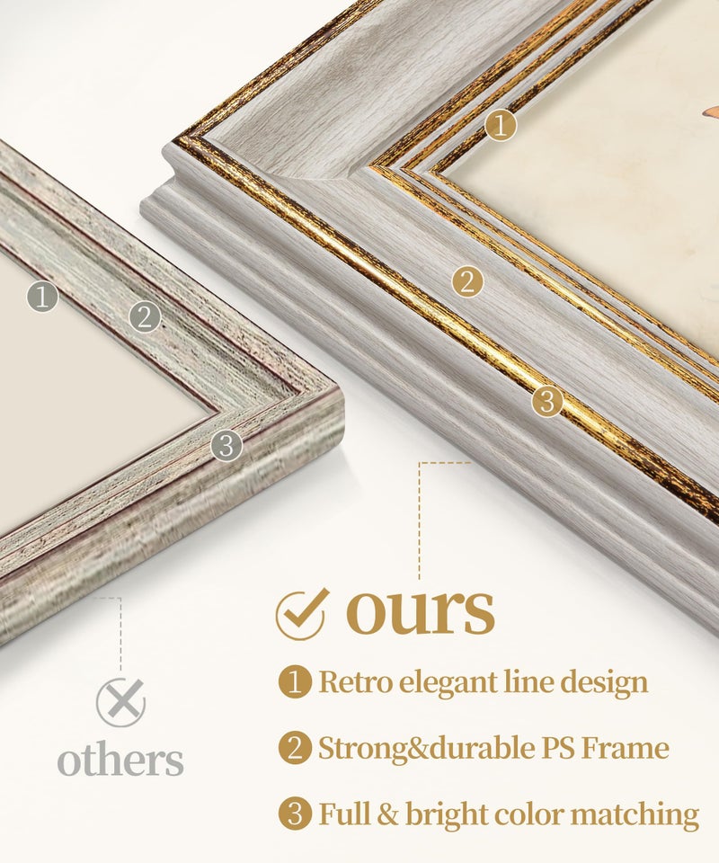 Afuly 8x10 Picture Frame Vintage Picture Frames Antique Retro White Gold Edge Photo Frame Gallery Wall Hanging Tabletop Display for Home Decor Birthday Gifts for Grandma Mom - Image 2