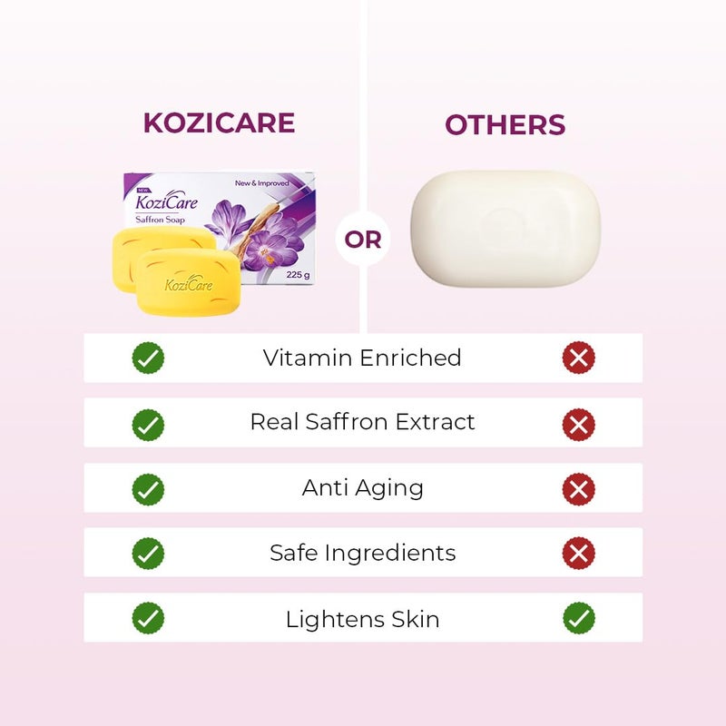 Kozicare Kojic Acid Soap Glutathione Soap Saffron Soap Body Tan Removal Soap Detan Soap Soap for Men Women For Dark Spots Excess Oil Acne Scars Even Out Skin Tone Pack of 3 - Image 5