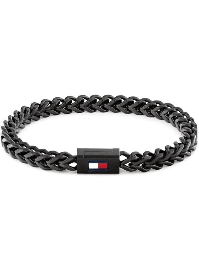 TOMMY HILFIGER Chain Bracelet in Black Stainless Steel with the Iconic Tommy Hilfiger Flag