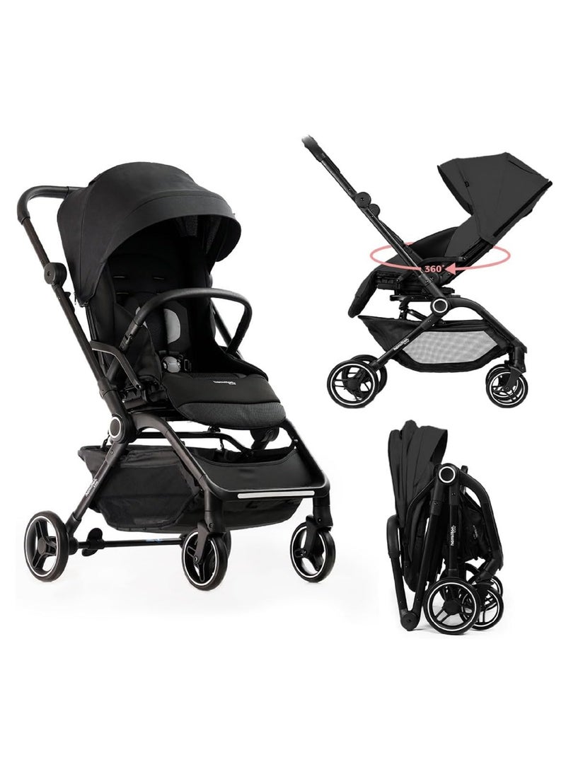 Hamilton by Yoop T1 Buggy – 360° Rotating Seat – MagicFold™ Technology – Foldable – Reflective Wheels with Suspension – Includes Protective Bag and Cup Holder – Adjustable and Manoeuvrable Pushchair – Lightweight Stroller – Folding Buggy – Black - Image 1
