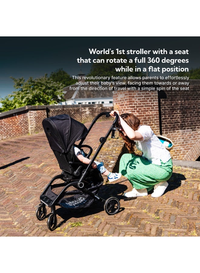 Hamilton by Yoop T1 Buggy – 360° Rotating Seat – MagicFold™ Technology – Foldable – Reflective Wheels with Suspension – Includes Protective Bag and Cup Holder – Adjustable and Manoeuvrable Pushchair – Lightweight Stroller – Folding Buggy – Black - Image 2