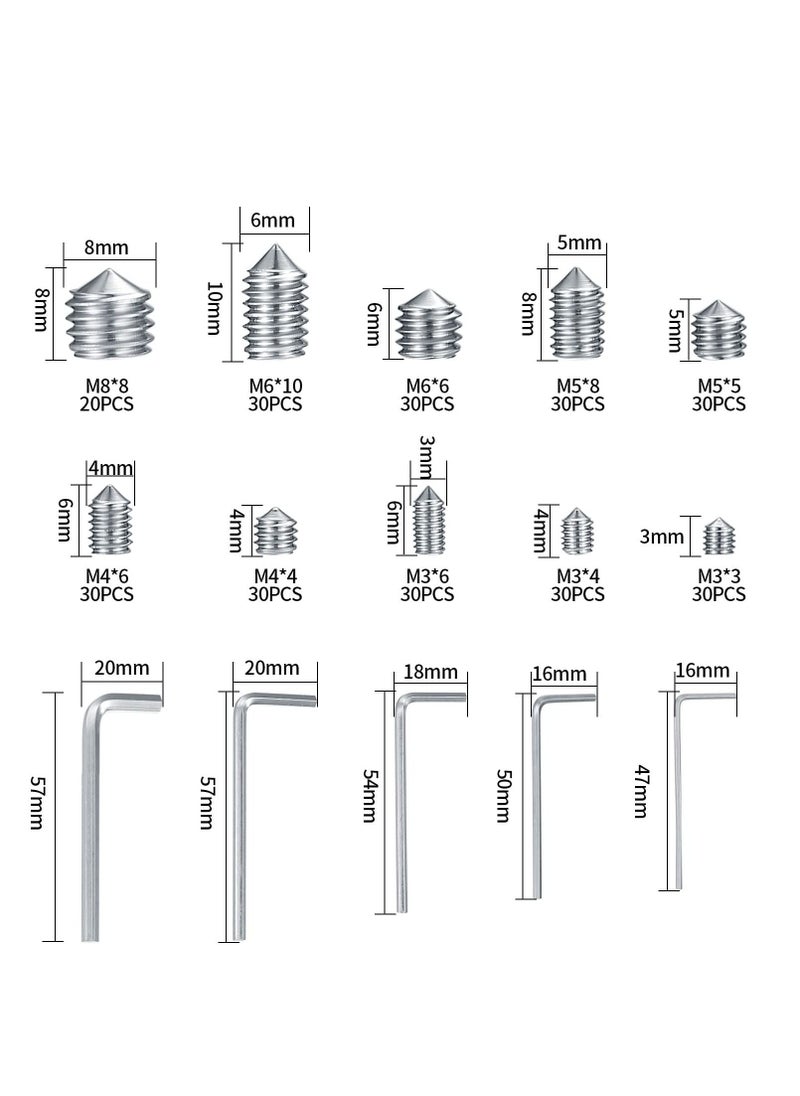 Generic - Stainless Steel Grub Cone Point Hex Socket Screws Set, 290 Pcs Metric Thread Allen Key Cup Screw Set with M3 M4 M5 M6 M8 for Door Handles Faucet Light Fixture - Image 1