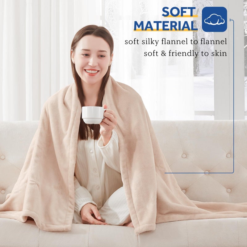 Sealy Electric Blanket King Size, Flannel Heated Blanket with10 Heating Levels & Auto Shut Off, Machine Washable, Beige, 100 x 90 Inch - Image 3