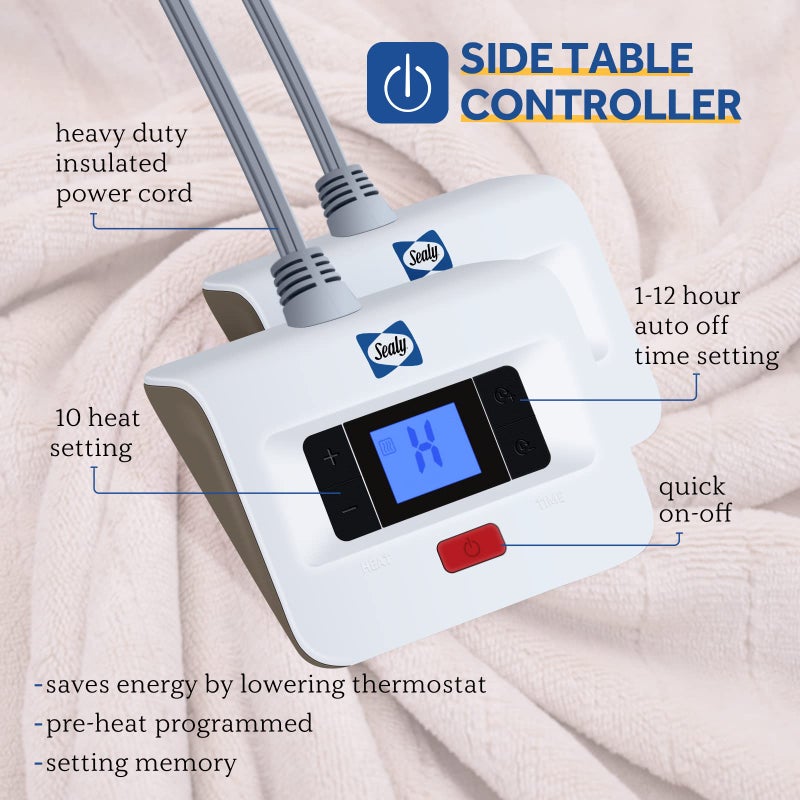 Sealy Electric Blanket King Size, Flannel Heated Blanket with10 Heating Levels & Auto Shut Off, Machine Washable, Beige, 100 x 90 Inch - Image 5