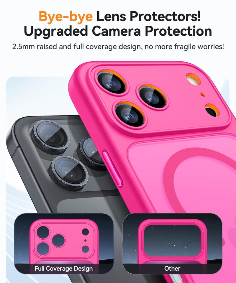 كانشن حافظة CANSHN مغناطيسية لهاتف iPhone 17 Pro Max (6.9")، [حماية كاملة للكاميرا] [متوافقة مع Magsafe] [شفافة غير لامعة] حافظة هاتف واقية مضادة للصدمات، وردي فاقع - Image 4