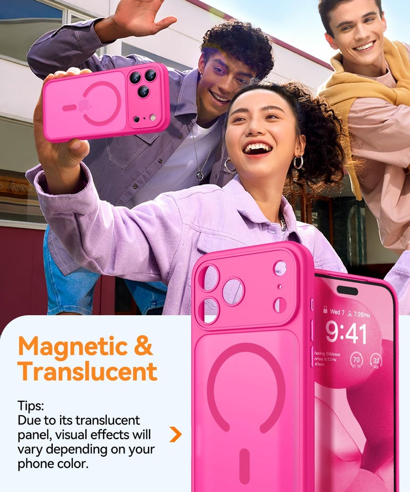 كانشن حافظة CANSHN مغناطيسية لهاتف iPhone 17 Pro Max (6.9")، [حماية كاملة للكاميرا] [متوافقة مع Magsafe] [شفافة غير لامعة] حافظة هاتف واقية مضادة للصدمات، وردي فاقع - Image 3