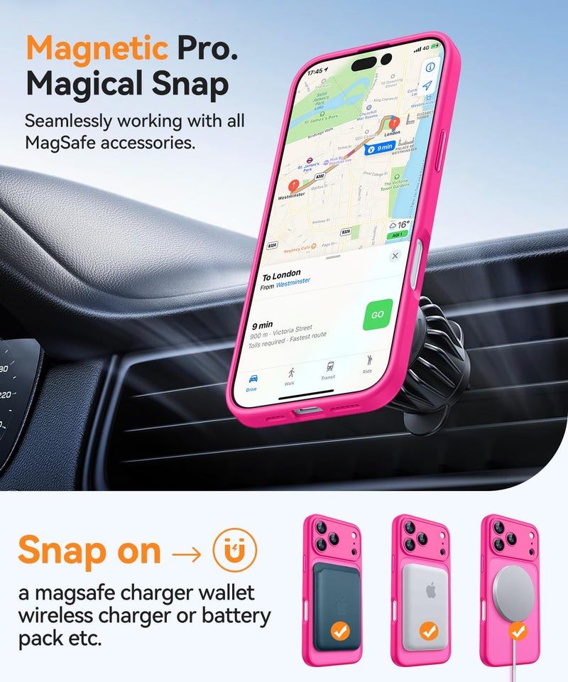 كانشن حافظة CANSHN مغناطيسية لهاتف iPhone 17 Pro Max (6.9")، [حماية كاملة للكاميرا] [متوافقة مع Magsafe] [شفافة غير لامعة] حافظة هاتف واقية مضادة للصدمات، وردي فاقع - Image 5