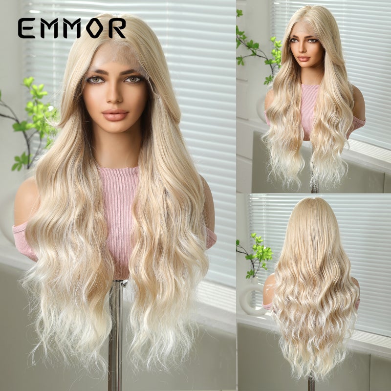 EMMOR Cross-Border 13*6 Large Area Front Lace Wig, Medium Part, Highlighted Golden Color, Fluffy Long Curly Hair - Image 4