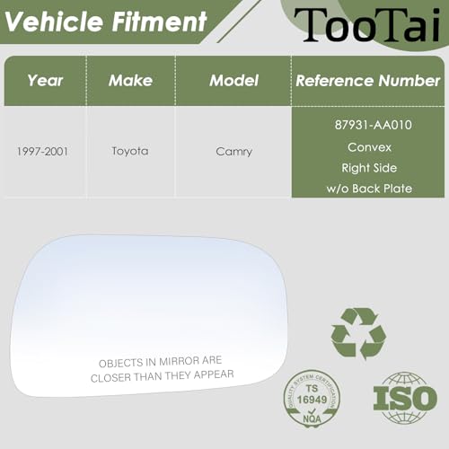 Tootai Passenger Side Replacement Mirror Glass - Compatible with Toyota vehicles - Camry 1997-2001 - Non-Heated, USA Built Only, without backing plate - Image 2