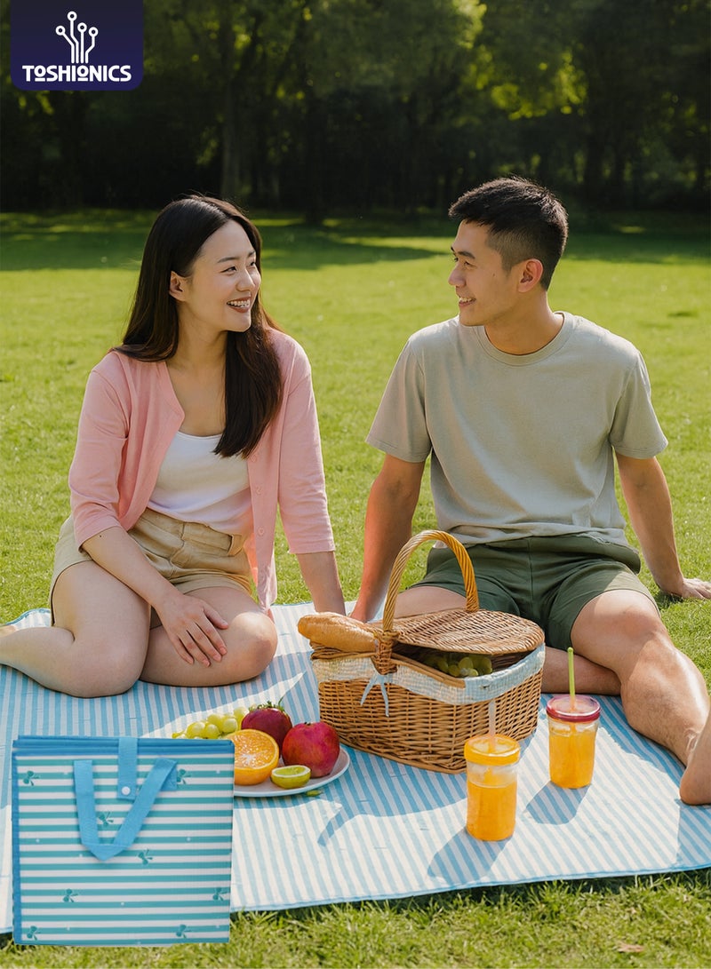 Toshionics Portable Waterproof Foldable Picnic Mat Ideal for Outdoor Beach, Garden, Park, Camping, Hiking and Travel-Multipurpose Insulated Mat with Carry Handle  90x160cm, Blue - Image 1