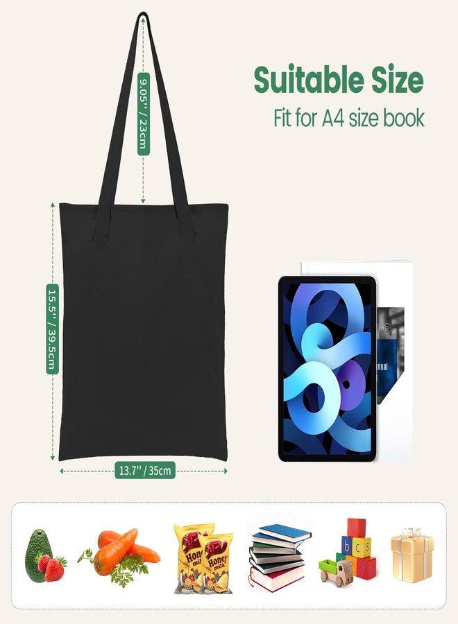 Carbrea 12 Pack Canvas Tote Bag - Lightweight Tote Bags Bulk Blank Shopping Reusable Grocery Bags for DIY Gift Sublimation Activity - Black - Image 2